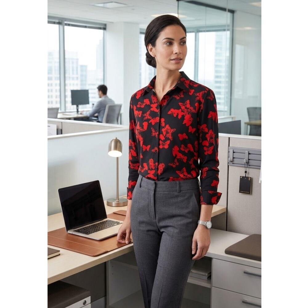 New NWT Women's Porter And Ash Black And Red Butterfly‎ Button Up Size XL